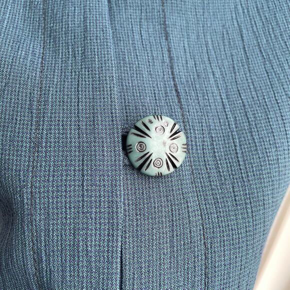 90s Vintage Teal Geometric Lightweight Shirt Jacket- Size 12P - Picture 8 of 10